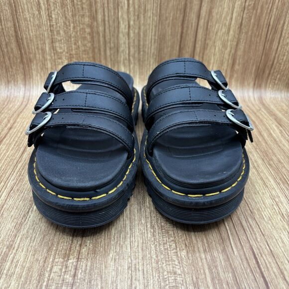 DR MARTENS US 9 Black Blaire Slide 3-Strap Platform SANDALS Shoes - Picture 2 of 8
